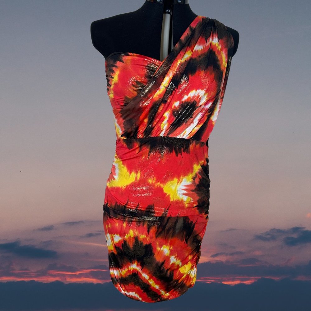 MOD 20 Women's One Shoulder Tie Dye Dress, L